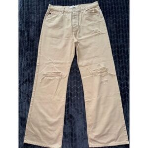 KanCan Jeans Womens Flare Leg Distressed Cotton Beige High Rise Size 31